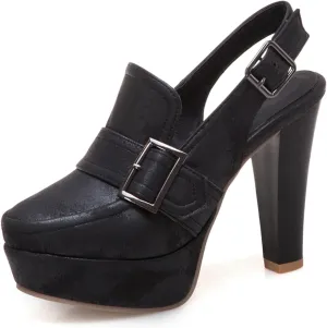 Lutalica W Closed Toe Matte Leather Buckled Sexy Extreme High Chunky Heel Platform Slingback Pumps for Party Nightclub