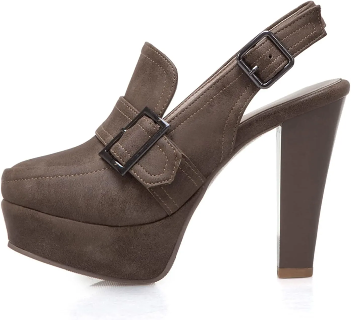 Lutalica W Closed Toe Matte Leather Buckled Sexy Extreme High Chunky Heel Platform Slingback Pumps for Party Nightclub