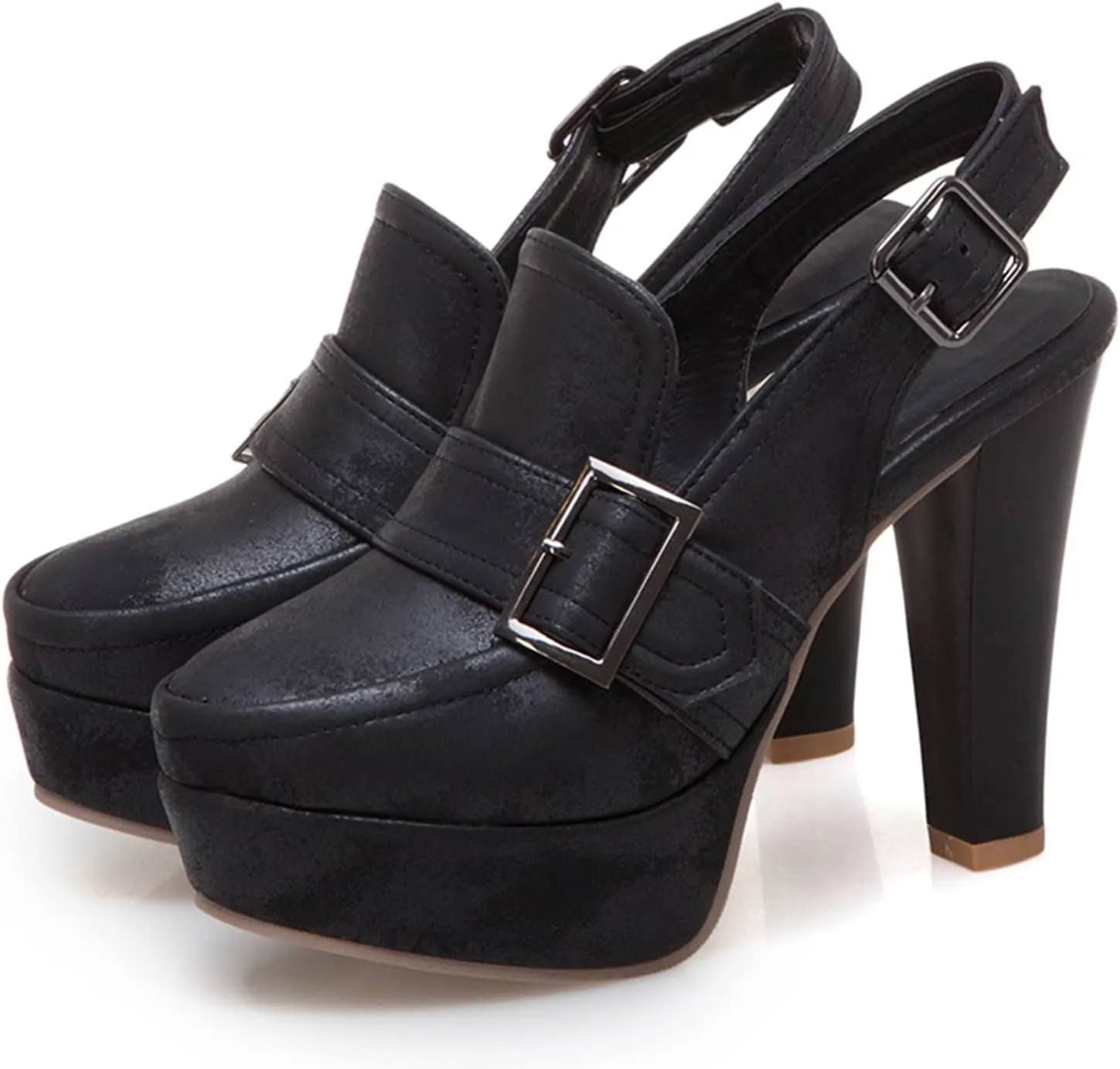Lutalica W Closed Toe Matte Leather Buckled Sexy Extreme High Chunky Heel Platform Slingback Pumps for Party Nightclub