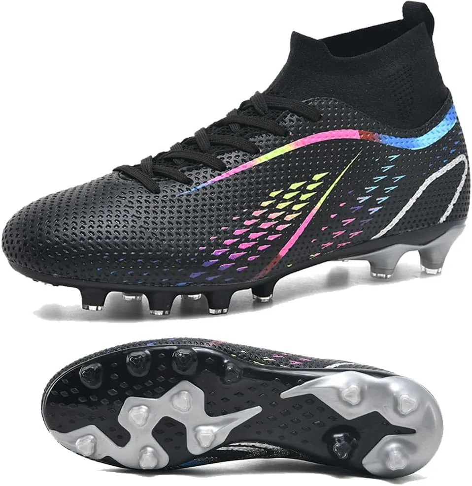 Maylrvjv Men's High Top Soccer Shoes Professional Cleats Football Boots Breathable Comfortable Indoor Outdoor Training Futsal Sneakers