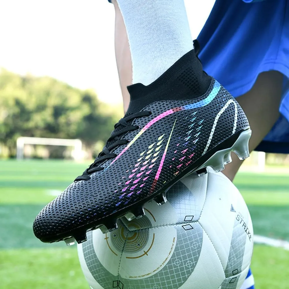 Maylrvjv Men's High Top Soccer Shoes Professional Cleats Football Boots Breathable Comfortable Indoor Outdoor Training Futsal Sneakers