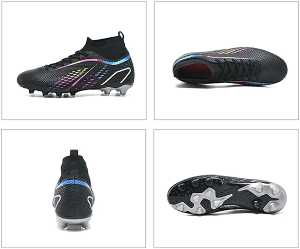 Maylrvjv Men's High Top Soccer Shoes Professional Cleats Football Boots Breathable Comfortable Indoor Outdoor Training Futsal Sneakers
