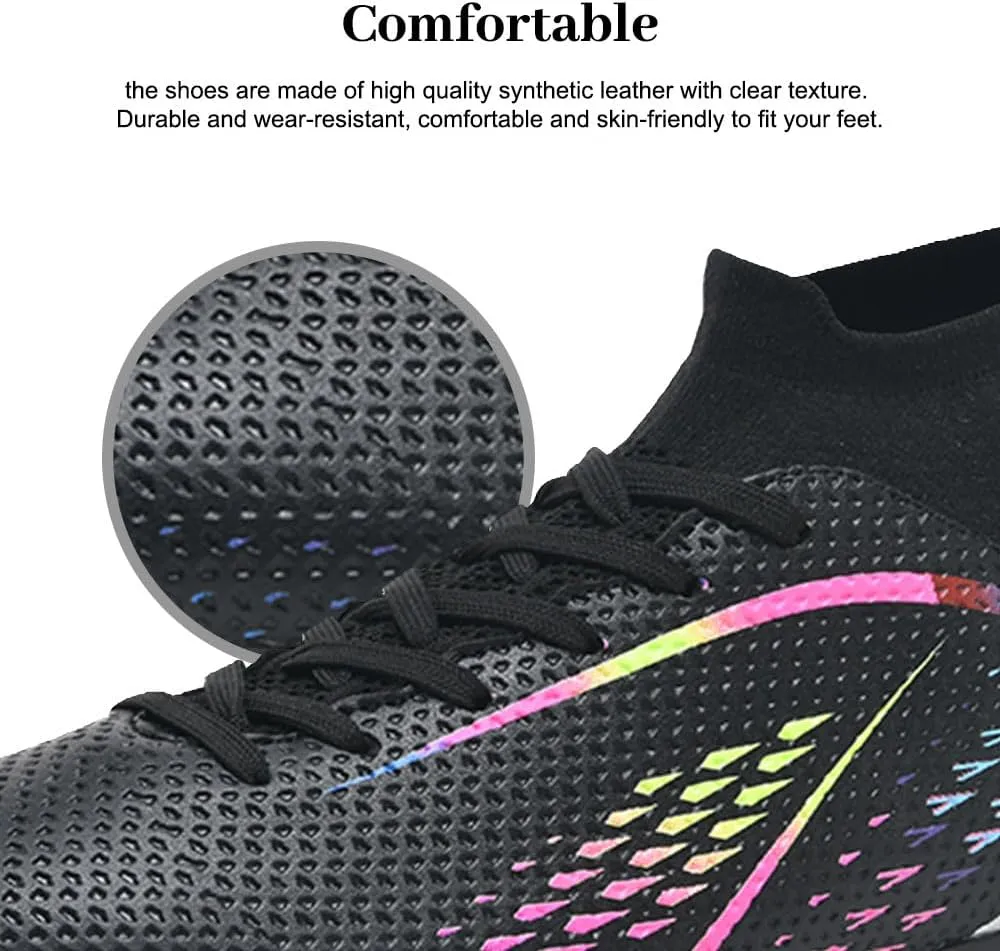 Maylrvjv Men's High Top Soccer Shoes Professional Cleats Football Boots Breathable Comfortable Indoor Outdoor Training Futsal Sneakers