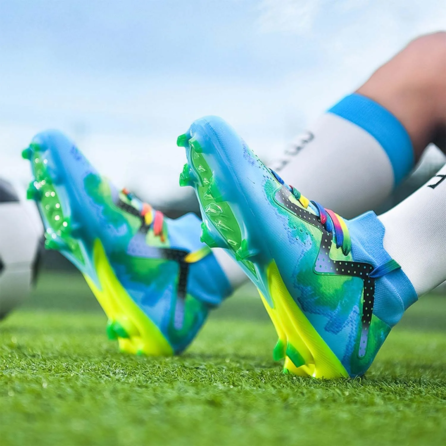 MEBAMY Men's Soccer Shoes High-Top Soccer Cleats Outdoor Breathable Athletic Professional Spikes Youth Boys Football Shoes Unisex