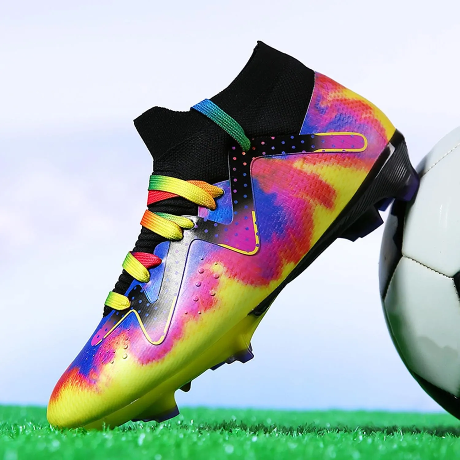 MEBAMY Men's Soccer Shoes High-Top Soccer Cleats Outdoor Breathable Athletic Professional Spikes Youth Boys Football Shoes Unisex