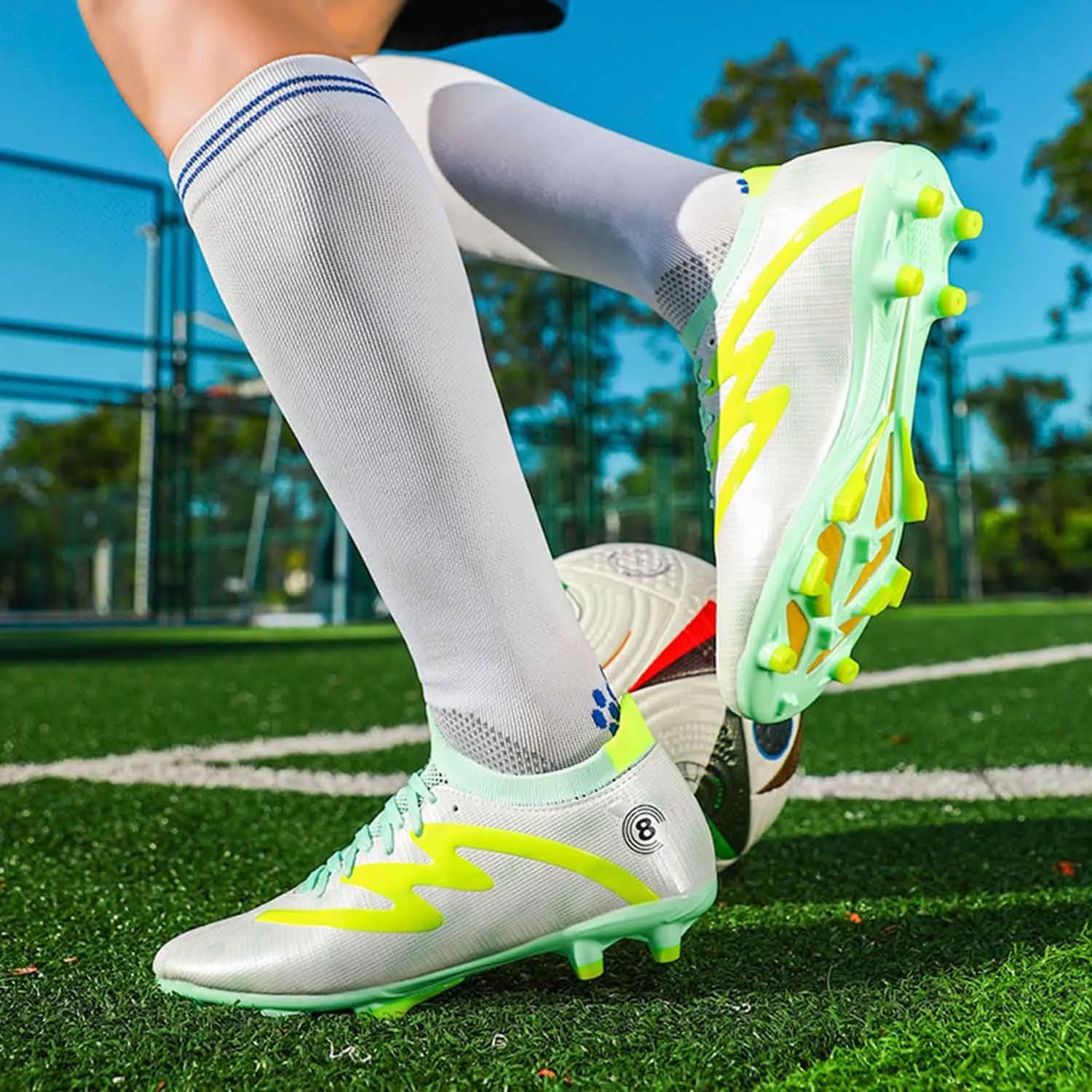 MEBAMY Men's Soccer Shoes High-Top Soccer Cleats Outdoor Breathable Athletic Professional Spikes Youth Boys Football Shoes Unisex