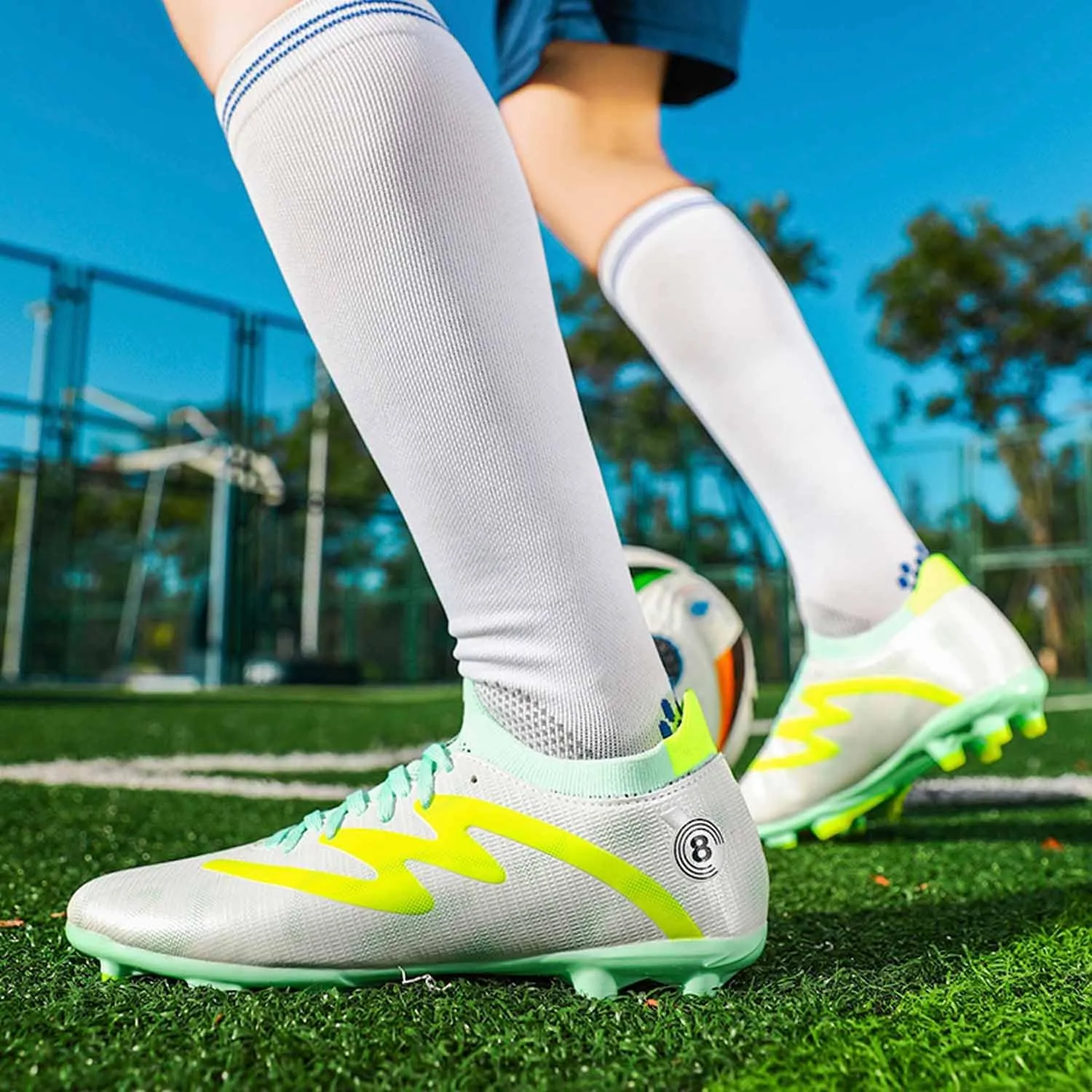 MEBAMY Men's Soccer Shoes High-Top Soccer Cleats Outdoor Breathable Athletic Professional Spikes Youth Boys Football Shoes Unisex