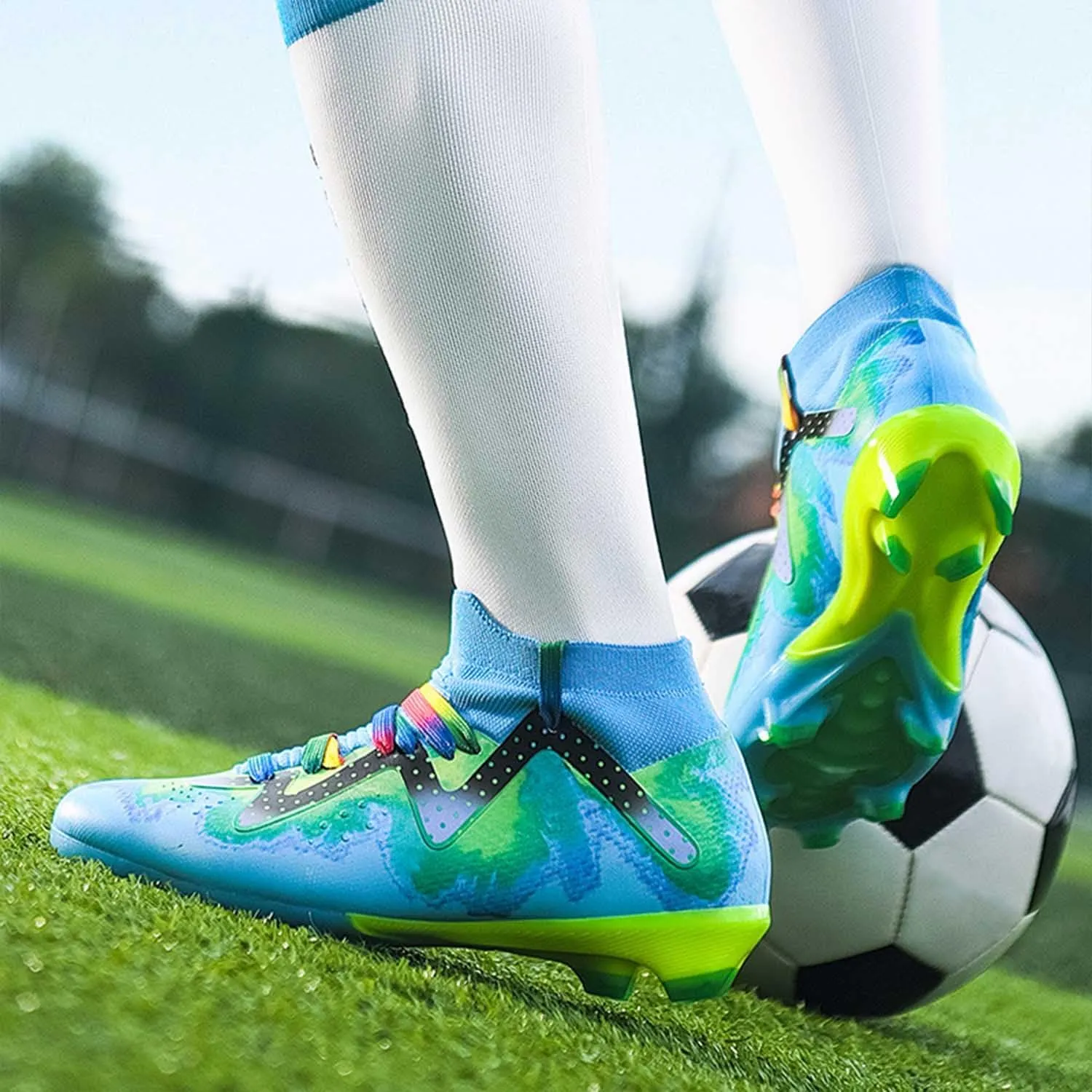 MEBAMY Men's Soccer Shoes High-Top Soccer Cleats Outdoor Breathable Athletic Professional Spikes Youth Boys Football Shoes Unisex