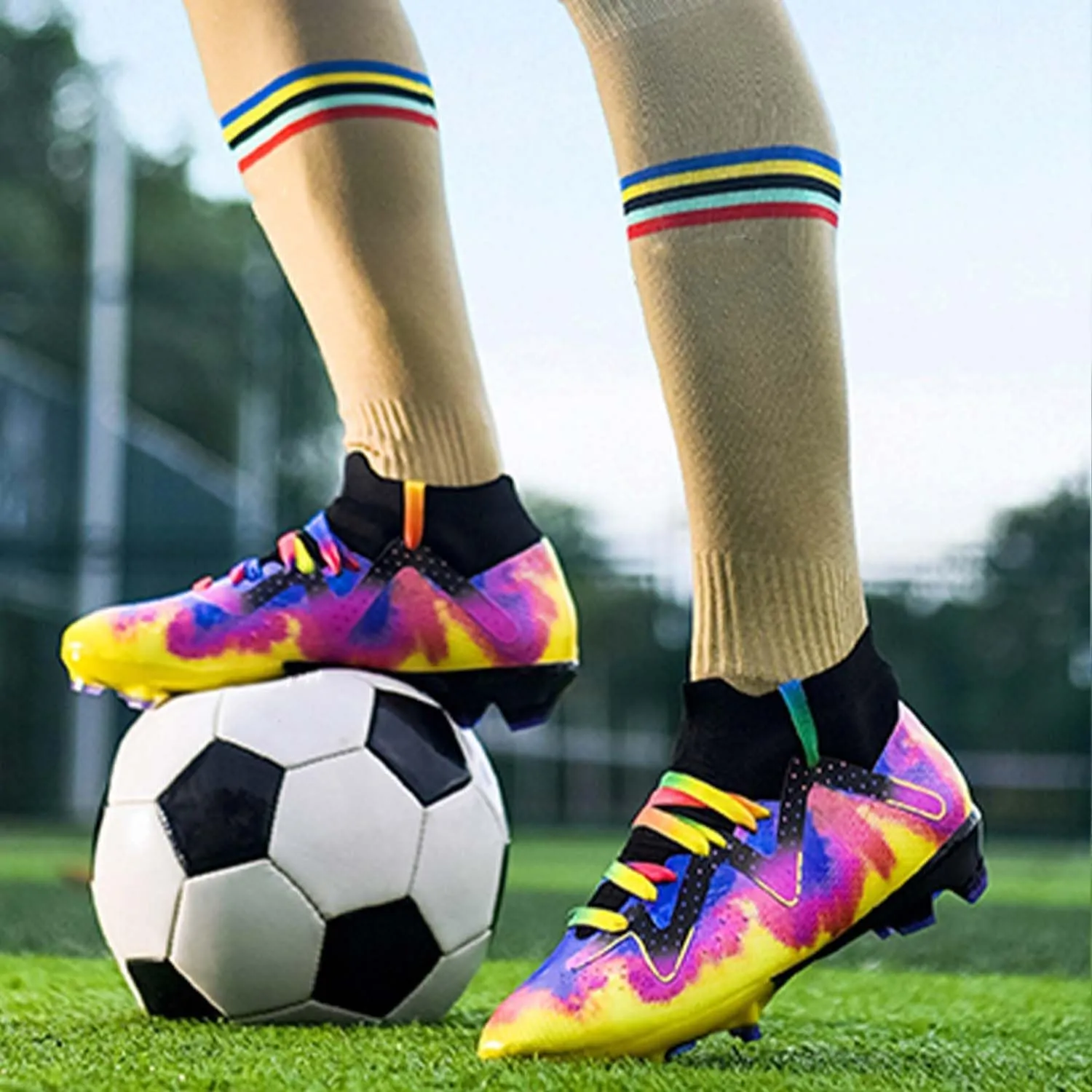 MEBAMY Men's Soccer Shoes High-Top Soccer Cleats Outdoor Breathable Athletic Professional Spikes Youth Boys Football Shoes Unisex