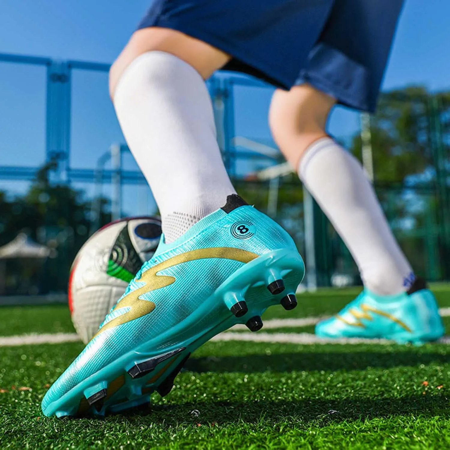 MEBAMY Men's Soccer Shoes High-Top Soccer Cleats Outdoor Breathable Athletic Professional Spikes Youth Boys Football Shoes Unisex