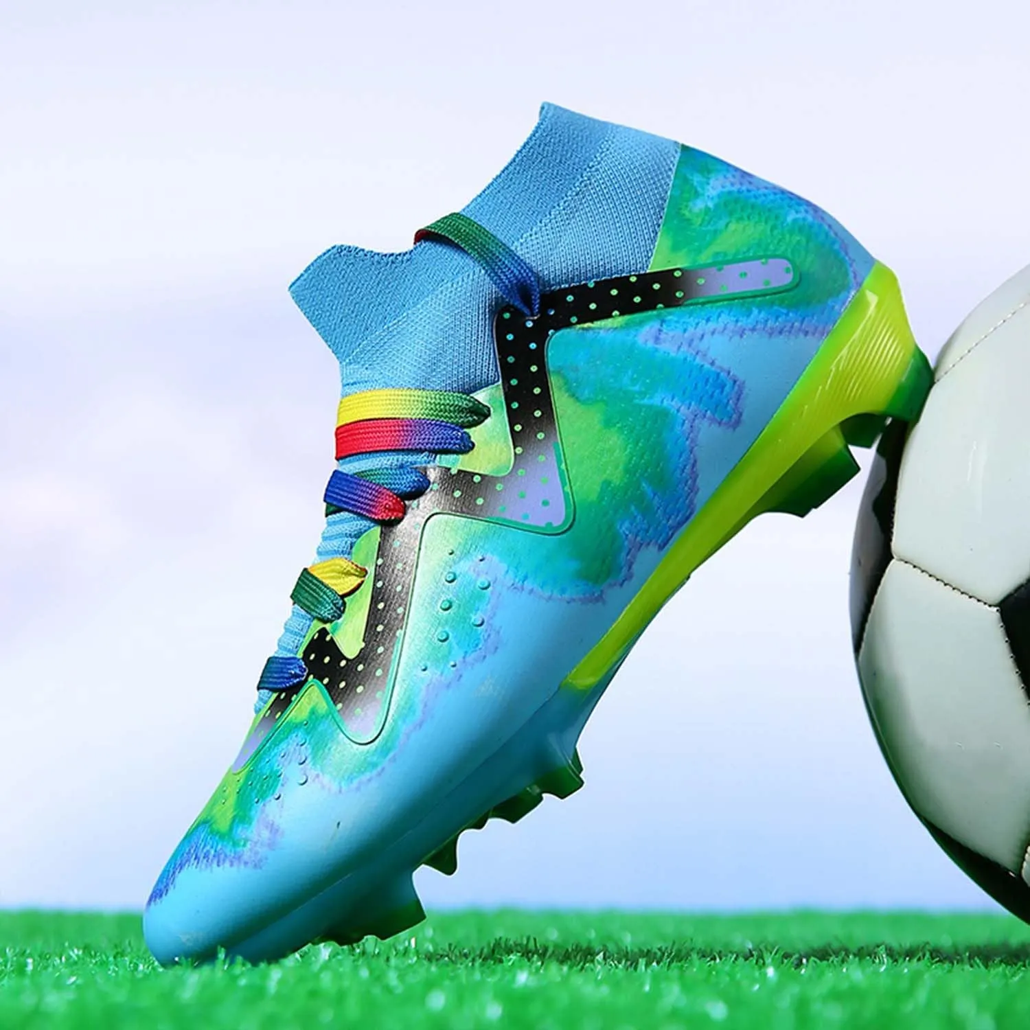 MEBAMY Men's Soccer Shoes High-Top Soccer Cleats Outdoor Breathable Athletic Professional Spikes Youth Boys Football Shoes Unisex