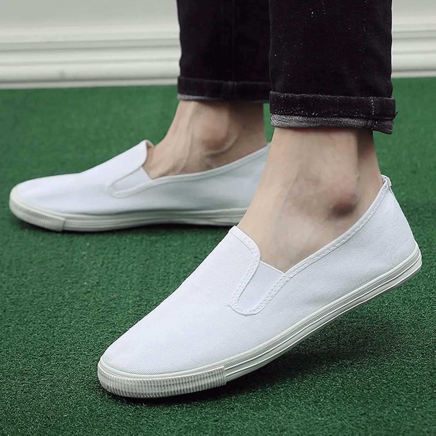 Men White Canvas Kong Fu Shoes Slip on Low-Top Women Tai Chi Flat Non Slip Casual Walking Shoes
