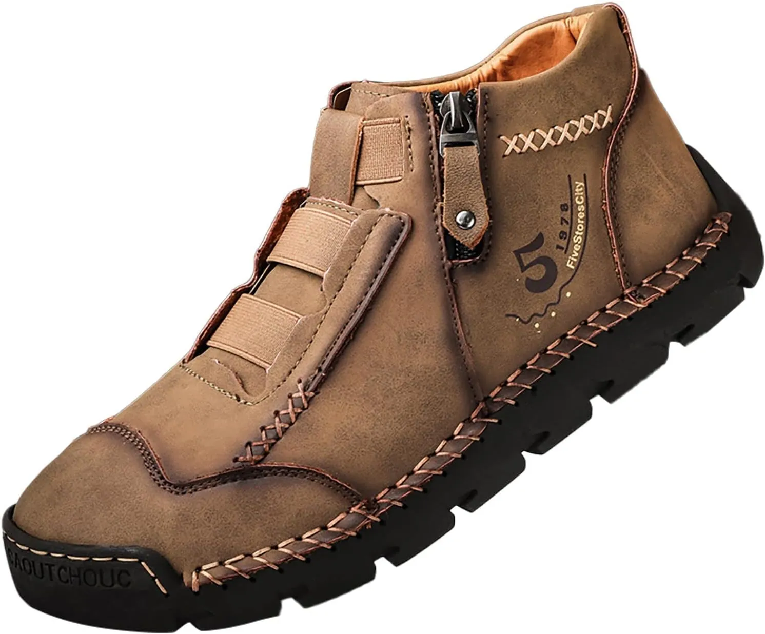 Men's British Large Casual Leather Foreign Trade Zipper Sports Shoes Sneaker Rack for Men (Khaki, 8)