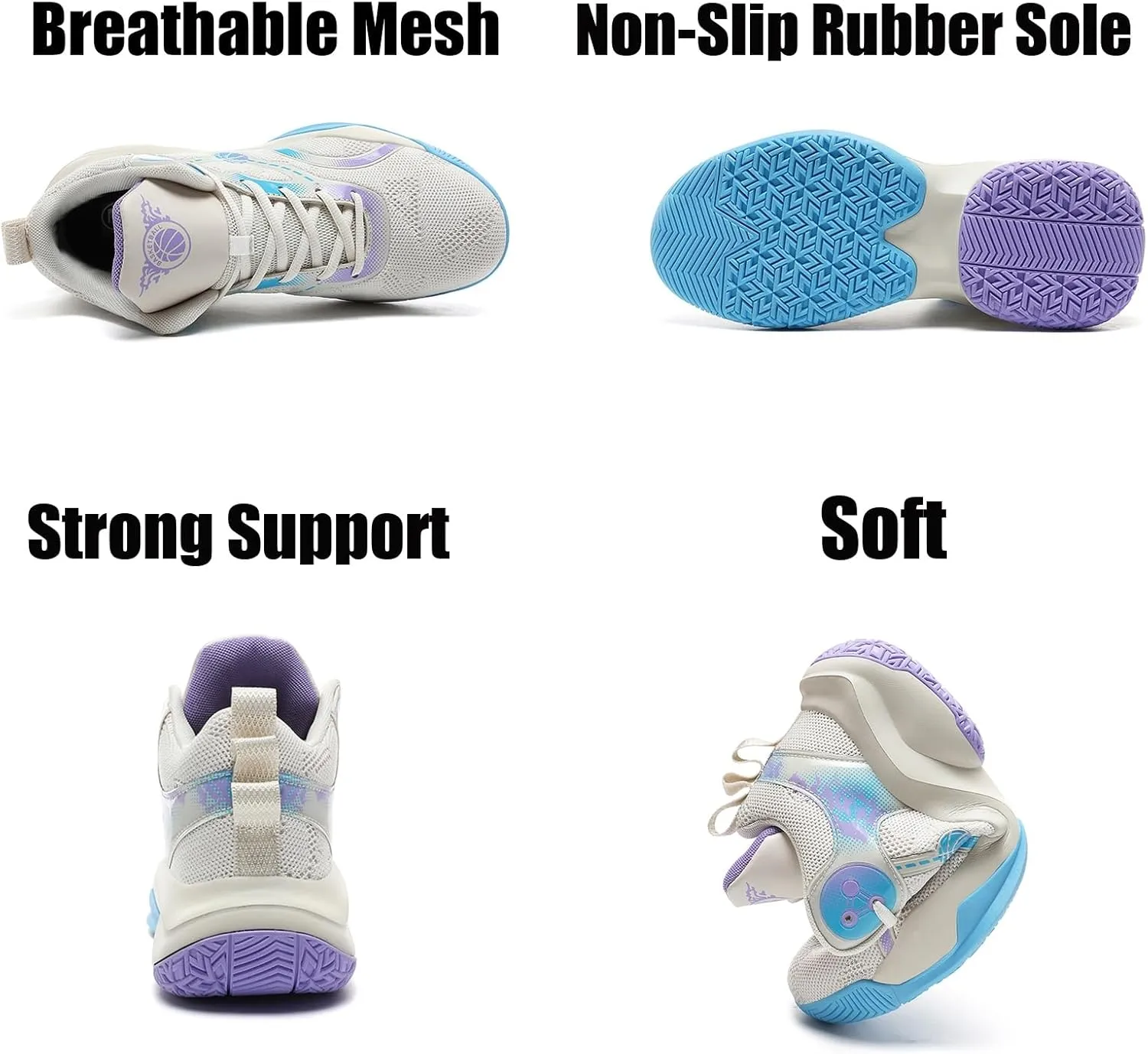 Mens Fashion Lace Up High-Top Mesh Cloth Basketball Shoes Comfortable Breathable Non-Slip Sneakers for Running Walking Training