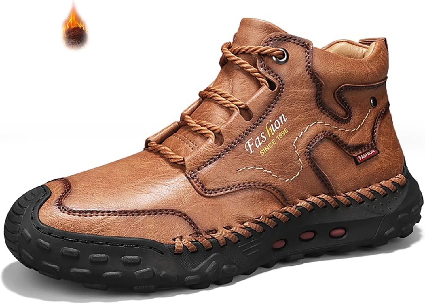 Men's Leather Handmade Platform Hiking Shoes Retro Round Toe Lace-Up Non-Slip Leisure Loafers for Outdoor Hiking Working