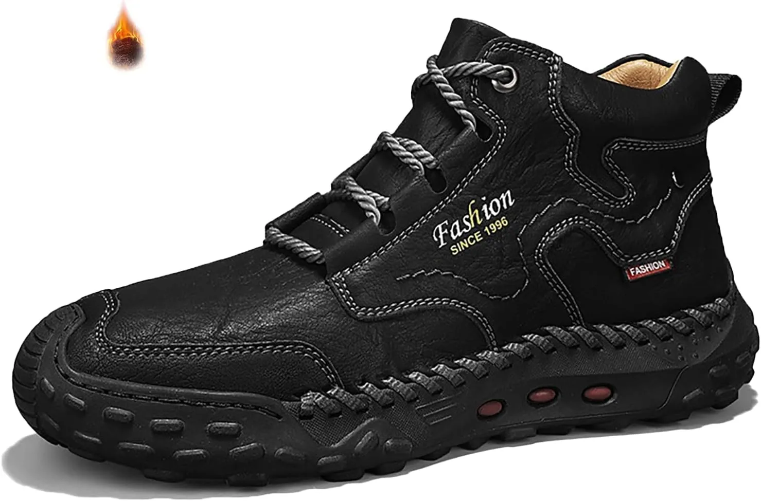 Men's Leather Handmade Platform Hiking Shoes Retro Round Toe Lace-Up Non-Slip Leisure Loafers for Outdoor Hiking Working