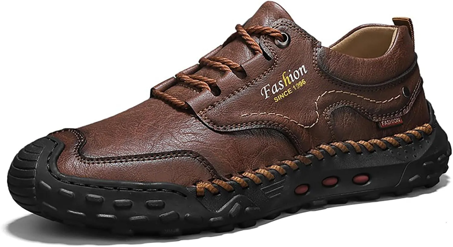 Men's Leather Handmade Platform Hiking Shoes Retro Round Toe Lace-Up Non-Slip Leisure Loafers for Outdoor Hiking Working