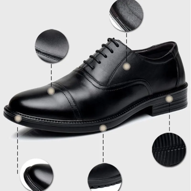 Men's Leather Shoes Black Classic Shoes Formal Business Dress Office Shoes Lace-Up Design Comfortable Round-Toe Soft Upper Sweat-Absorbing Breathable Sturdy Non-Slip(12)
