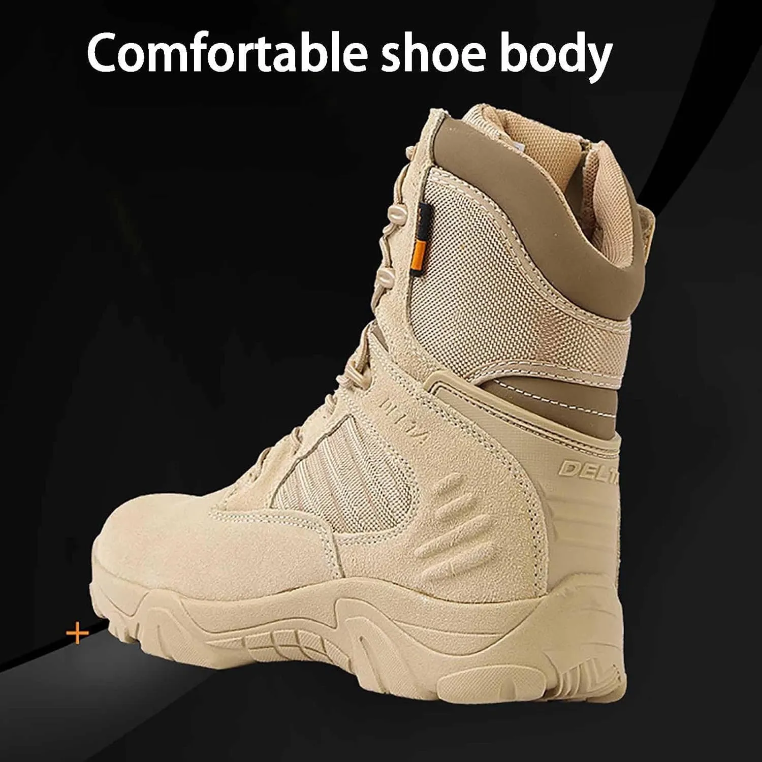 Men's Military Tactical Boots with Side Zipper, Breathable Military Combat Desert Boots Leather Motorcycle Combat Boots Non-Slip Hiking Boots for Men