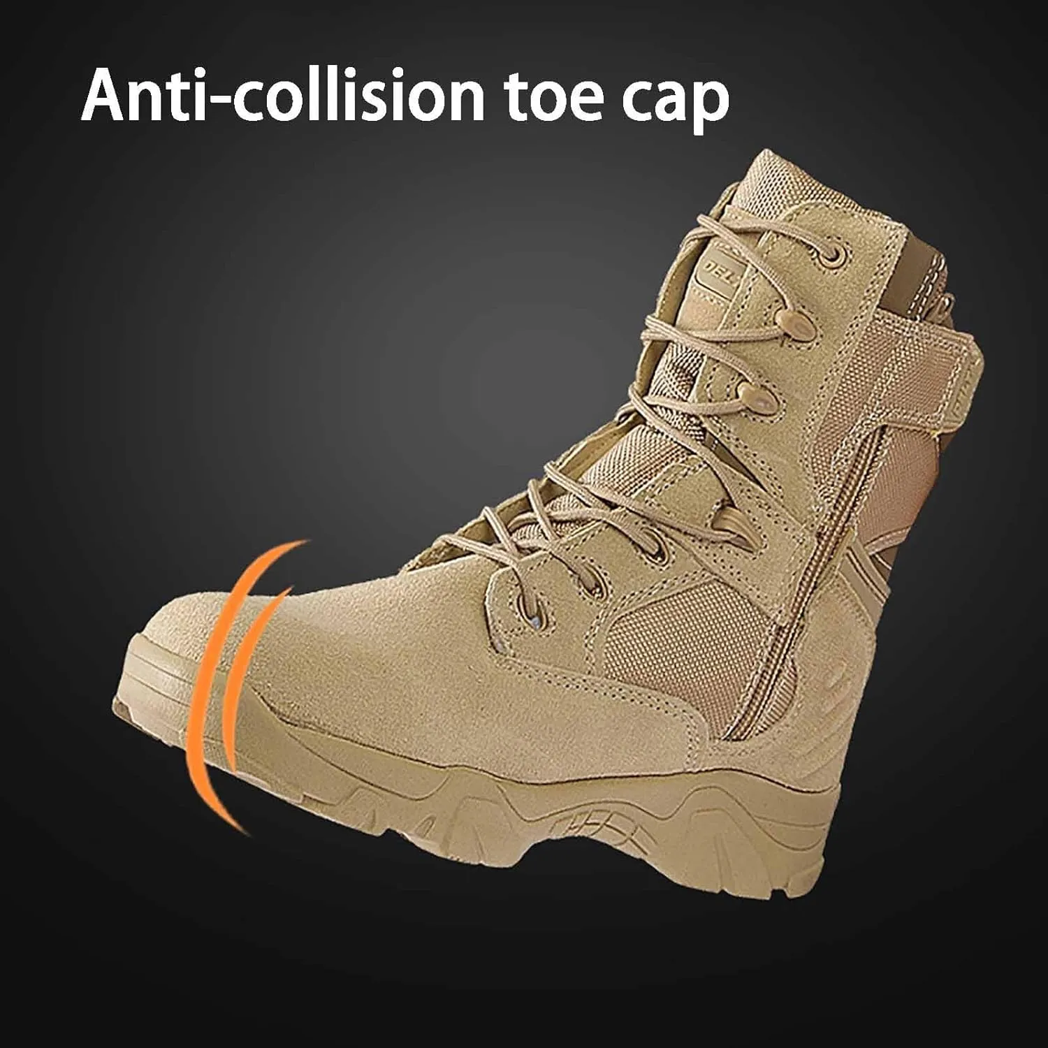 Men's Military Tactical Boots with Side Zipper, Breathable Military Combat Desert Boots Leather Motorcycle Combat Boots Non-Slip Hiking Boots for Men