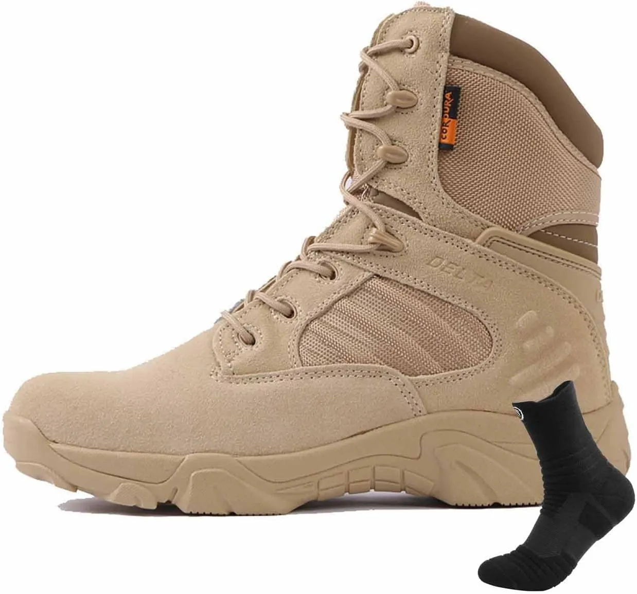Men's Military Tactical Boots with Side Zipper, Breathable Military Combat Desert Boots Leather Motorcycle Combat Boots Non-Slip Hiking Boots for Men