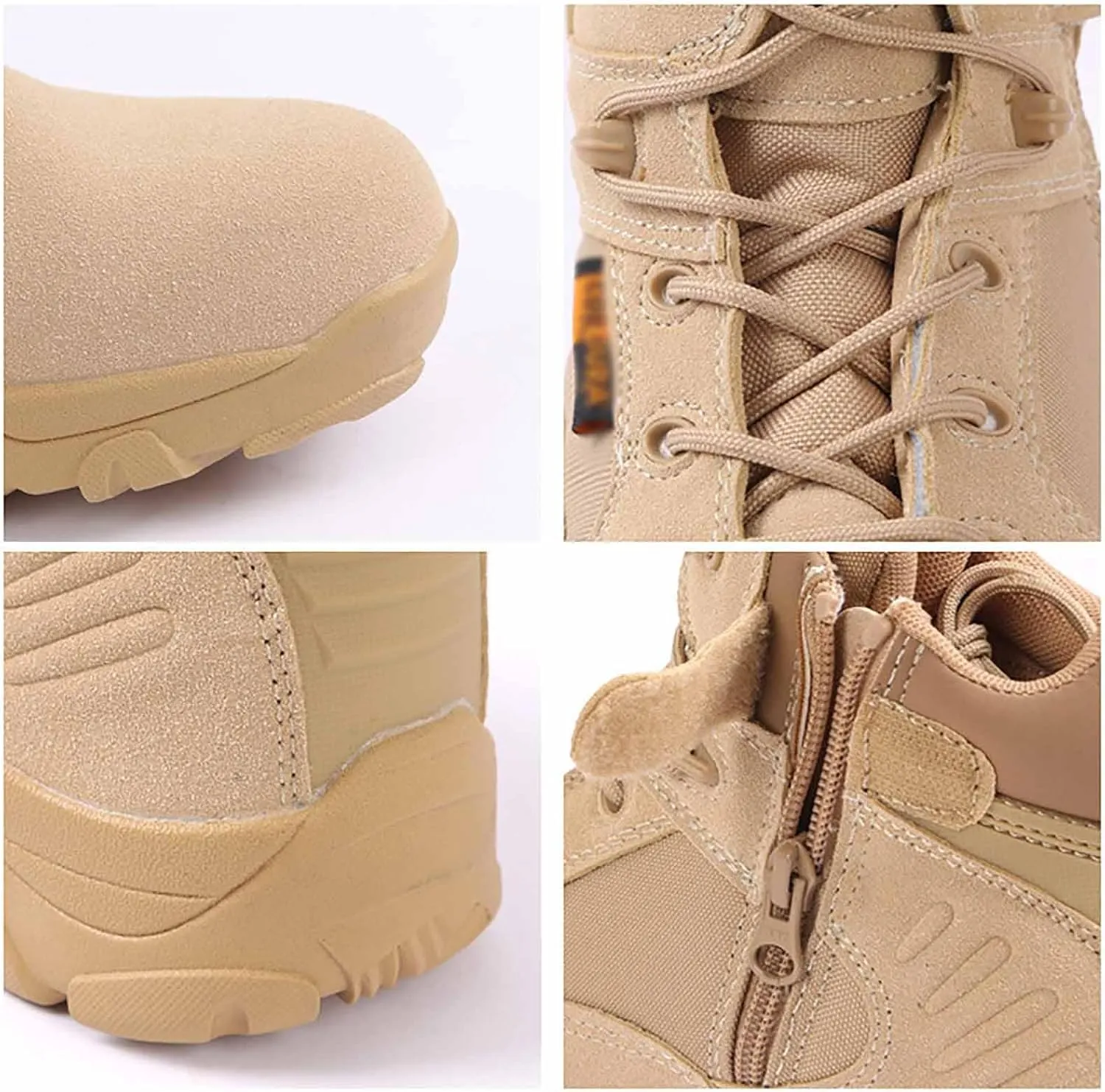 Men's Military Tactical Boots with Side Zipper, Breathable Military Combat Desert Boots Leather Motorcycle Combat Boots Non-Slip Hiking Boots for Men