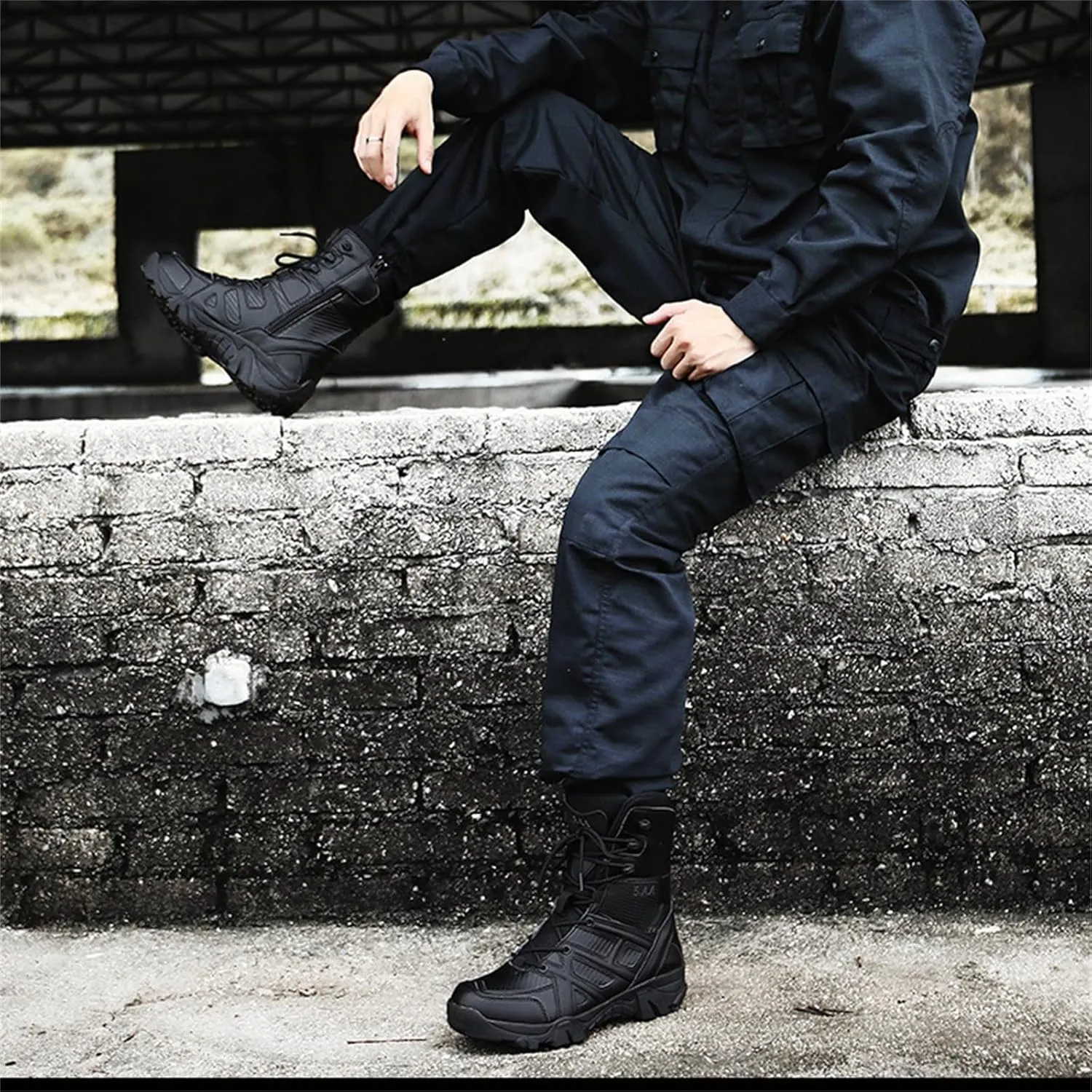 Men's Military Tactical Combat Boots, Lightweight Safety Trainers, with Side Zipper, Breathable Work Trainers, for Hiking Outdoor Work