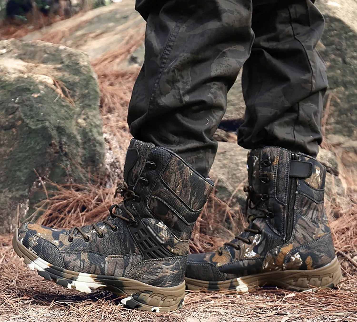 Men's Outdoor Military Boots Combat Tactical Boots Lace Up All Terrain Shoes For Hiking, Hunting, Working, Walking, Climbing