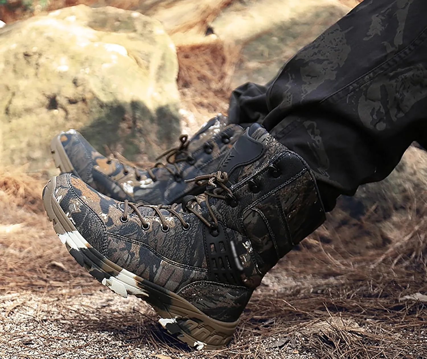Men's Outdoor Military Boots Combat Tactical Boots Lace Up All Terrain Shoes For Hiking, Hunting, Working, Walking, Climbing