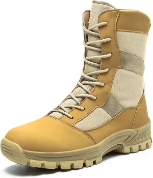 Men's Oxford cloth water proof Platform Tactical Boots Comfy Round Toe Lace Up lug sole Motorcycle Boots Outdoor Non-Slip Soft Bottom Hiking Boots