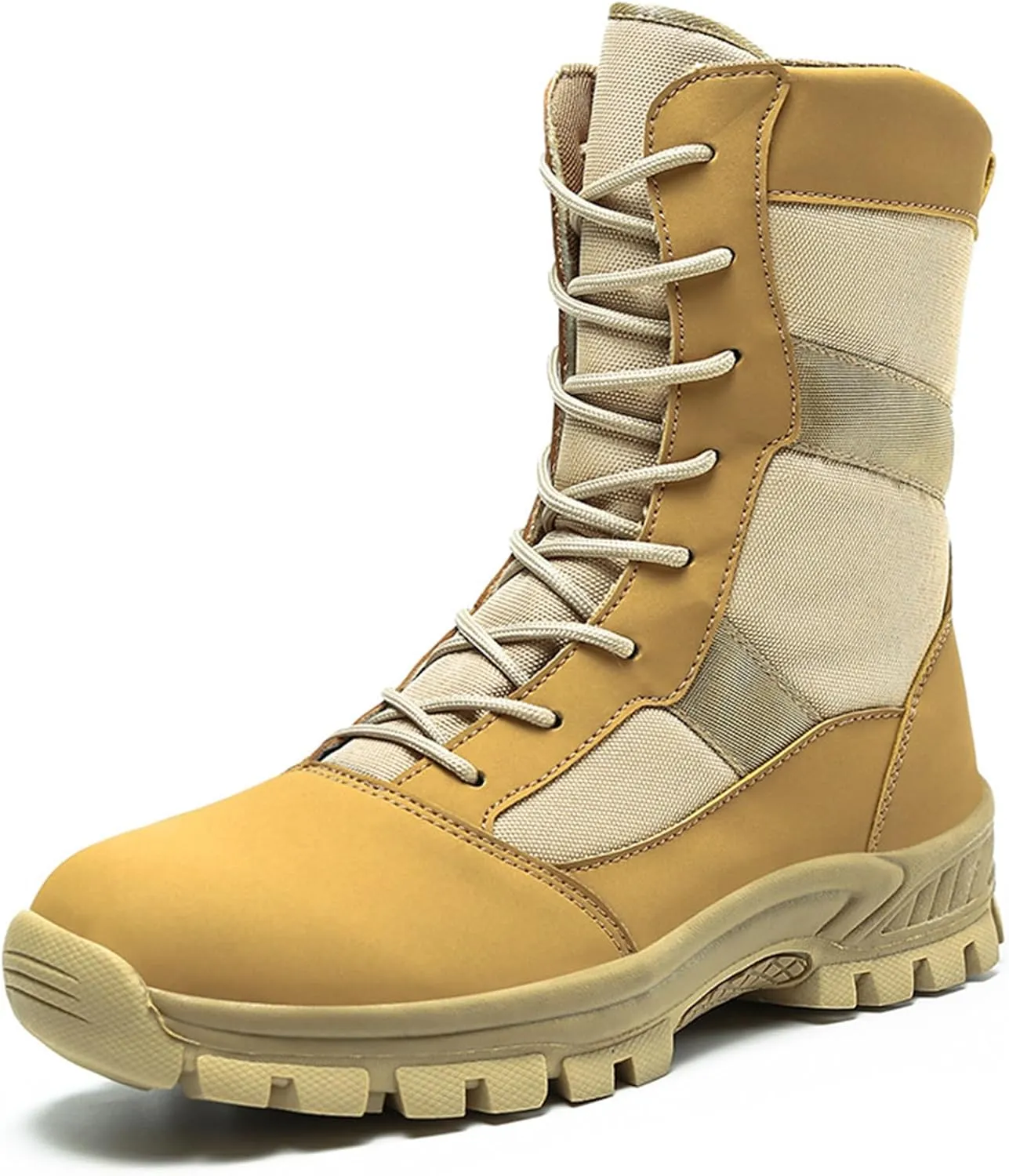 Men's Oxford cloth water proof Platform Tactical Boots Comfy Round Toe Lace Up lug sole Motorcycle Boots Outdoor Non-Slip Soft Bottom Hiking Boots