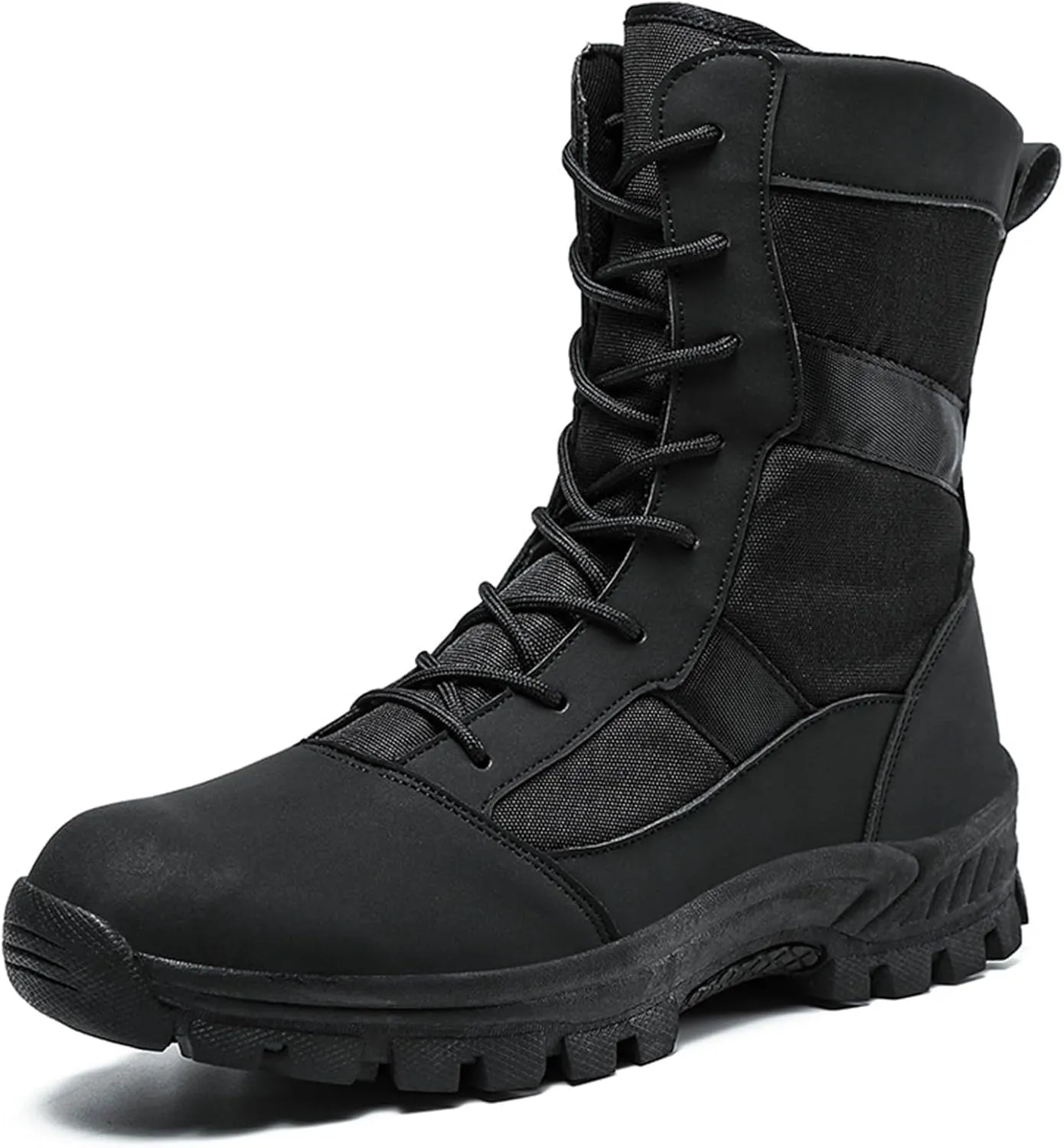 Men's Oxford cloth water proof Platform Tactical Boots Comfy Round Toe Lace Up lug sole Motorcycle Boots Outdoor Non-Slip Soft Bottom Hiking Boots