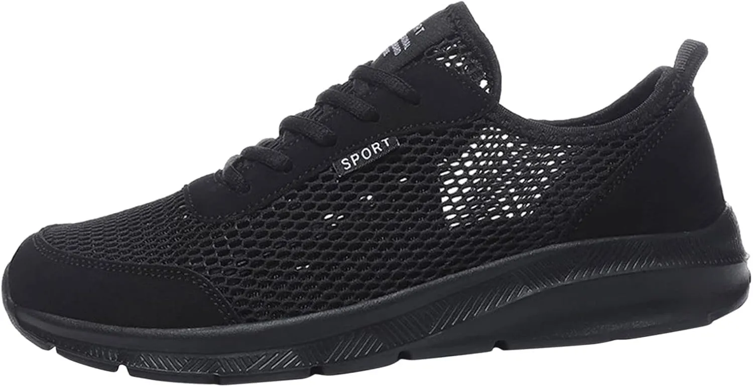 Men's Running Tennis Shoes Breathable Walking Shoes Lace Up Outdoor Casual Mesh Trainer Running (Black, 8.5)