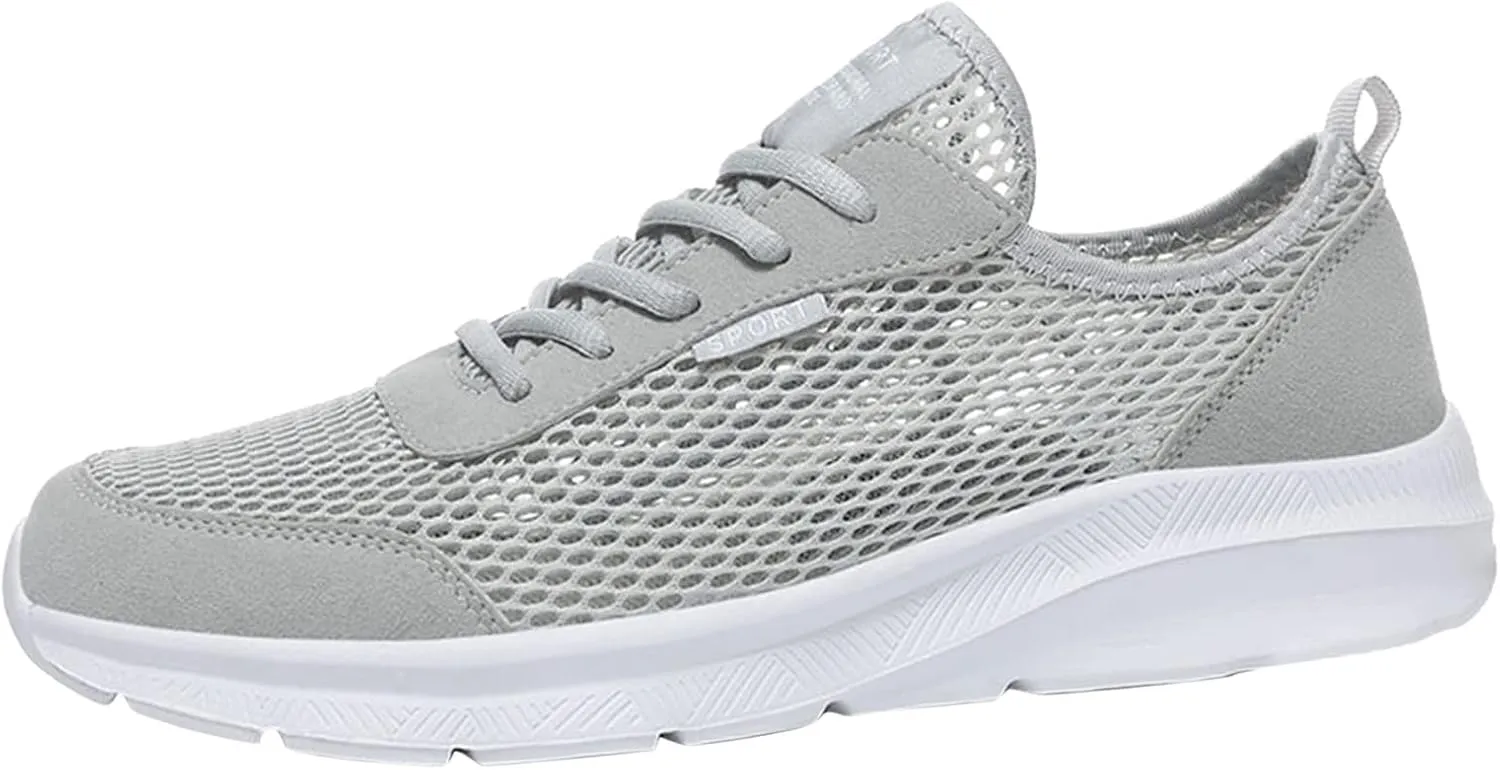 Men's Running Tennis Shoes Breathable Walking Shoes Lace Up Outdoor Casual Mesh Trainer Running (Grey, 10.5)
