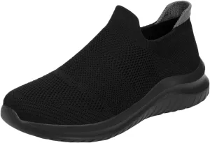 Men's Running Tennis Shoes Breathable Walking Shoes Slip on Sport Athletic Casual Mesh Trainer (Black, 10)