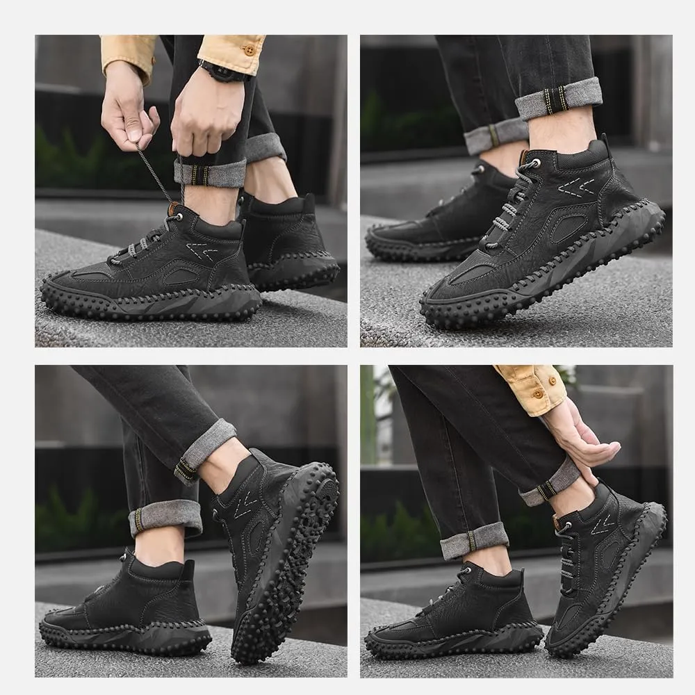 Mens Shoes Casual Boots Leather Driving Walking Ankle Fashion Hand Hiking Lace-up Loafers Men Slip-On Sneakers