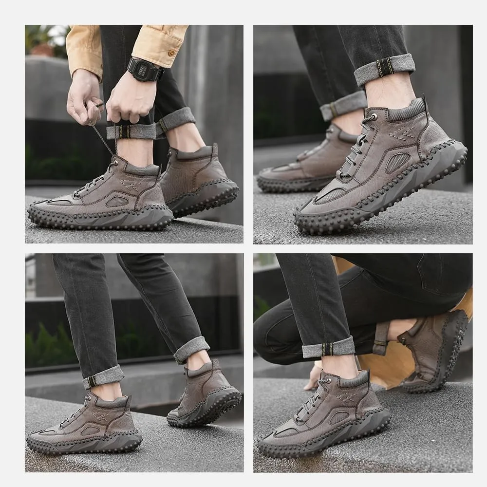 Mens Shoes Casual Boots Leather Driving Walking Ankle Fashion Hand Hiking Lace-up Loafers Men Slip-On Sneakers