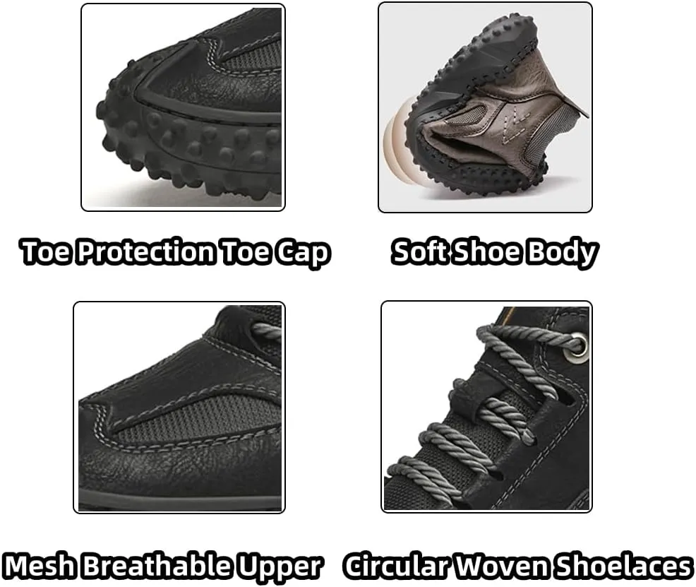 Mens Shoes Casual Boots Leather Driving Walking Ankle Fashion Hand Hiking Lace-up Loafers Men Slip-On Sneakers