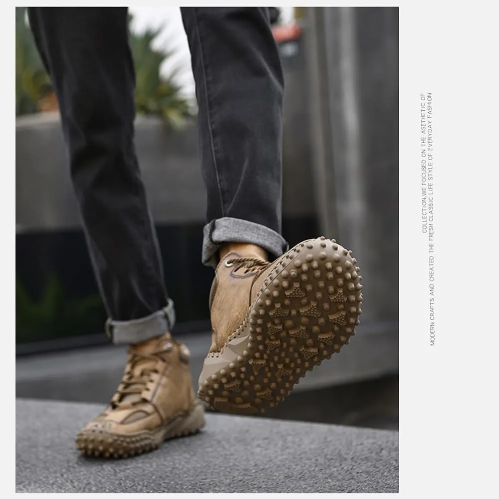 Mens Shoes Casual Boots Leather Driving Walking Ankle Fashion Hand Hiking Lace-up Loafers Men Slip-On Sneakers