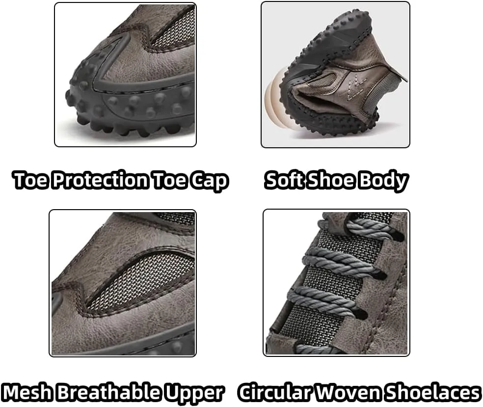 Mens Shoes Casual Boots Leather Driving Walking Ankle Fashion Hand Hiking Lace-up Loafers Men Slip-On Sneakers