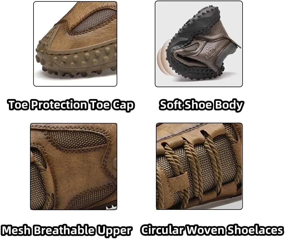 Mens Shoes Casual Boots Leather Driving Walking Ankle Fashion Hand Hiking Lace-up Loafers Men Slip-On Sneakers