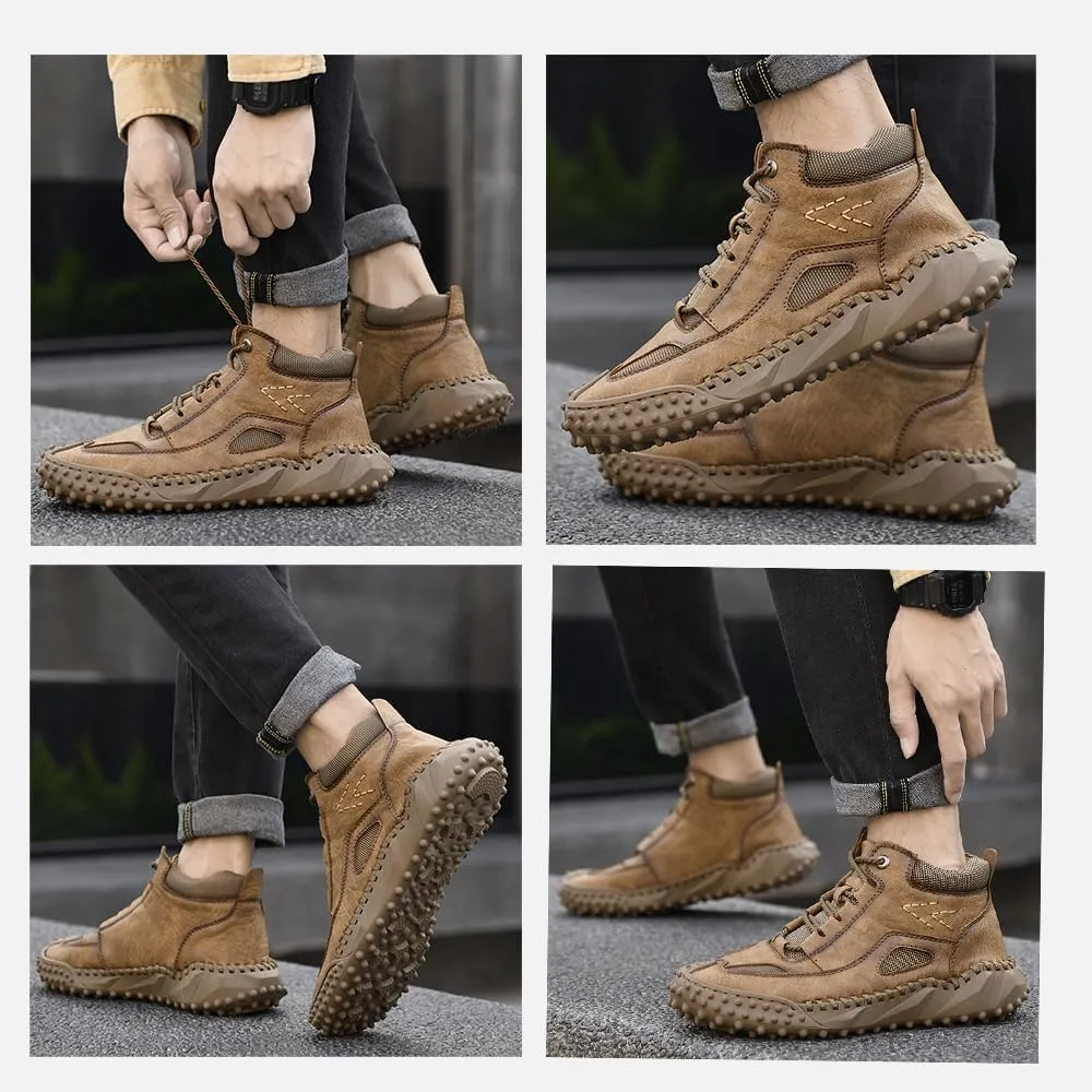 Mens Shoes Casual Boots Leather Driving Walking Ankle Fashion Hand Hiking Lace-up Loafers Men Slip-On Sneakers