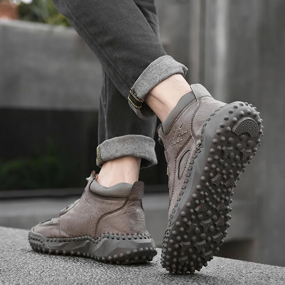 Mens Shoes Casual Boots Leather Driving Walking Ankle Fashion Hand Hiking Lace-up Loafers Men Slip-On Sneakers