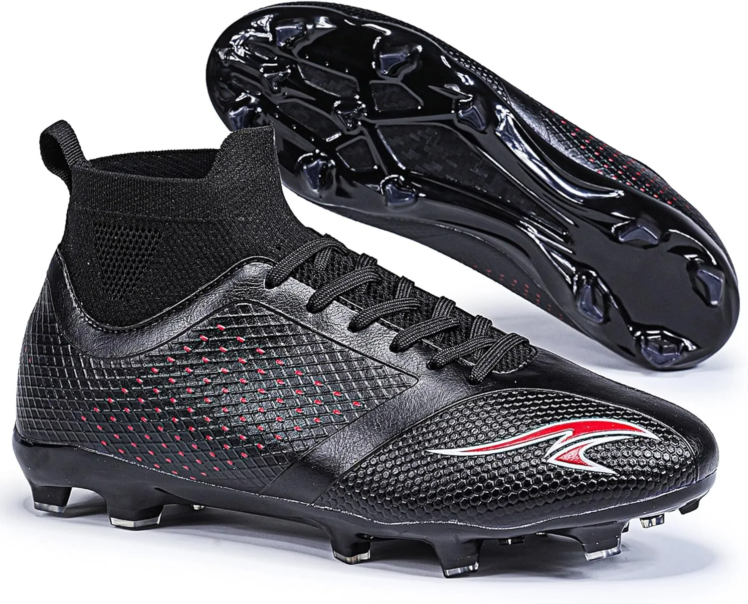 Men's Soccer Cleats High-Tops Lace-Up Non-Slip Football Cleats Outdoor Sports Athletic Soccer Shoes Big Boy HG Turf Boots