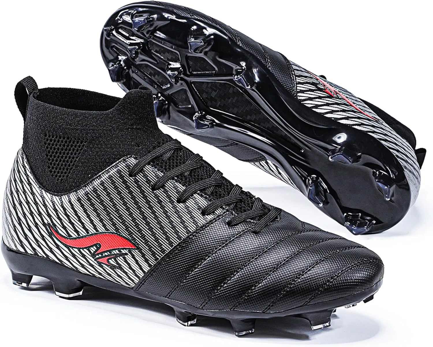 Men's Soccer Cleats High-Tops Lace-Up Non-Slip Football Cleats Outdoor Sports Athletic Soccer Shoes Big Boy HG Turf Boots