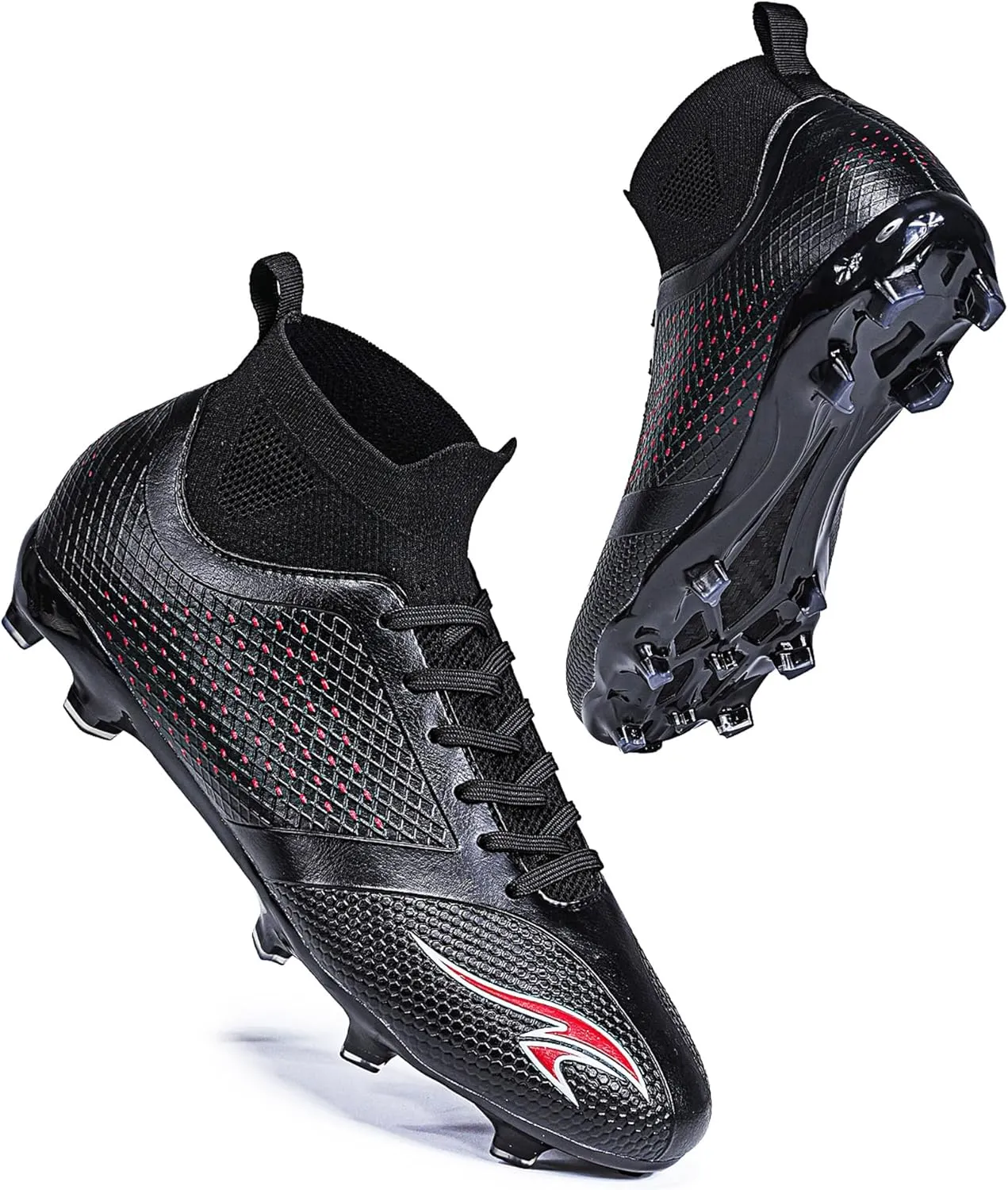 Men's Soccer Cleats High-Tops Lace-Up Non-Slip Football Cleats Outdoor Sports Athletic Soccer Shoes Big Boy HG Turf Boots