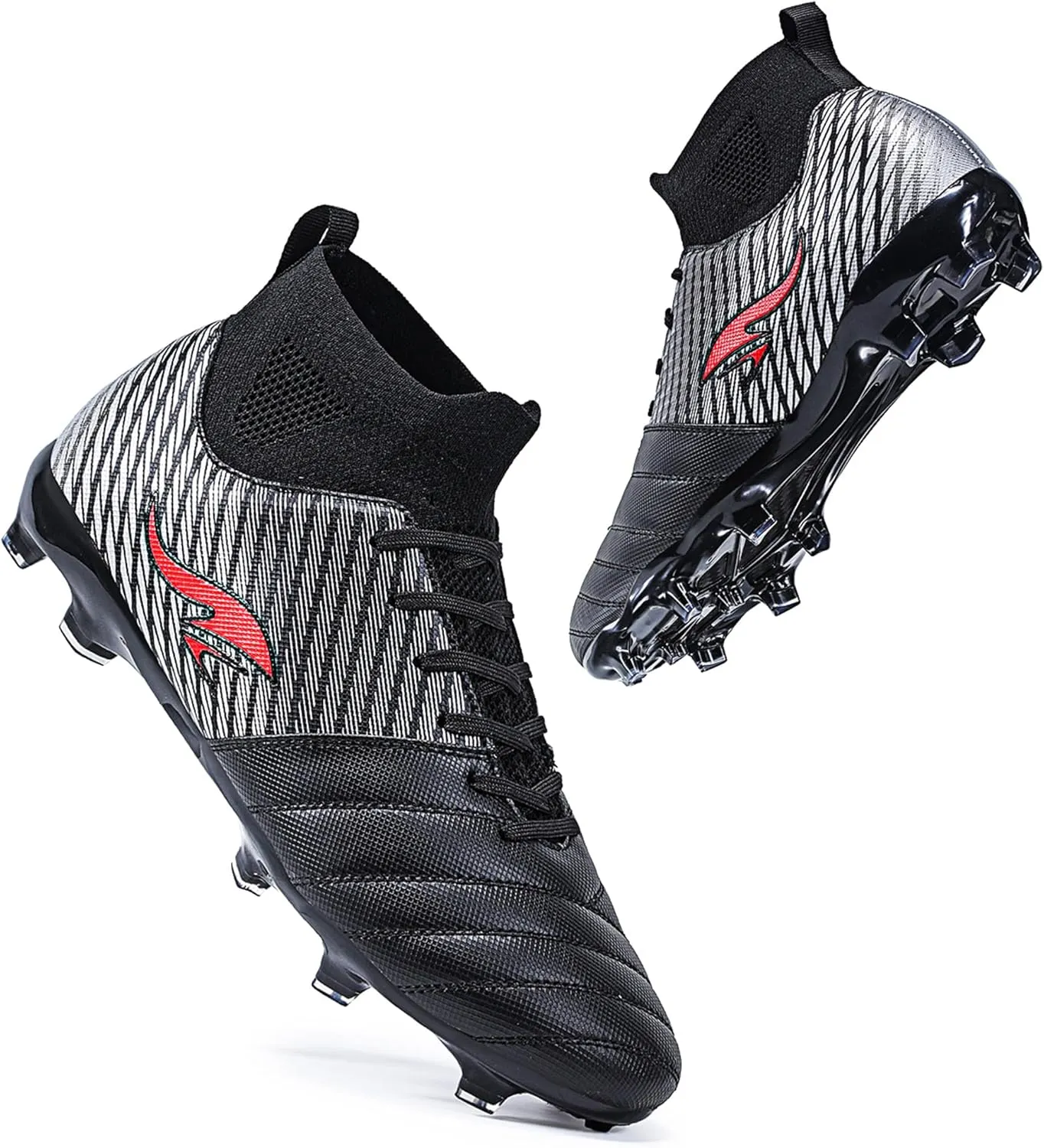 Men's Soccer Cleats High-Tops Lace-Up Non-Slip Football Cleats Outdoor Sports Athletic Soccer Shoes Big Boy HG Turf Boots