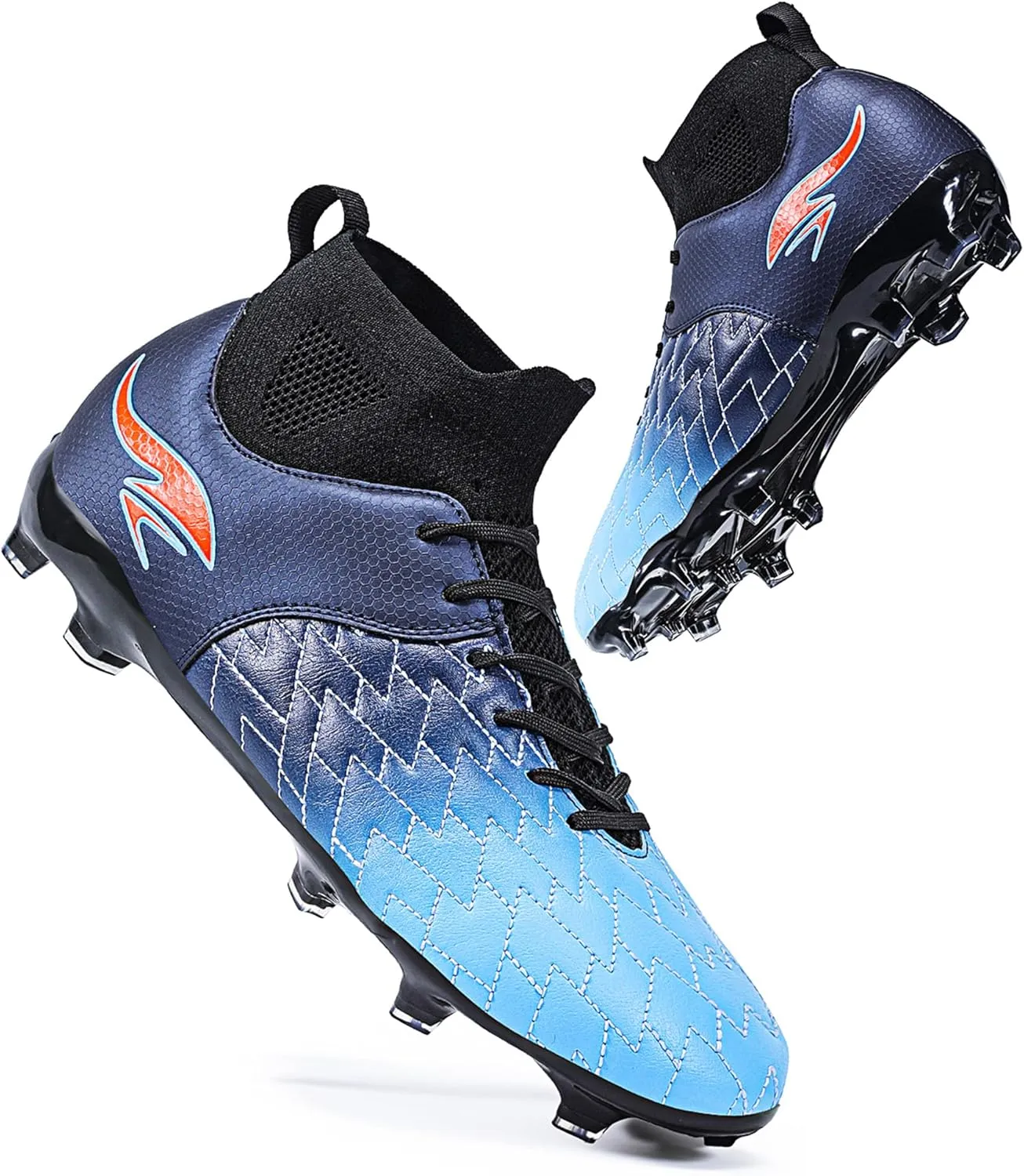Men's Soccer Cleats High-Tops Lace-Up Non-Slip Football Cleats Outdoor Sports Athletic Soccer Shoes Big Boy HG Turf Boots