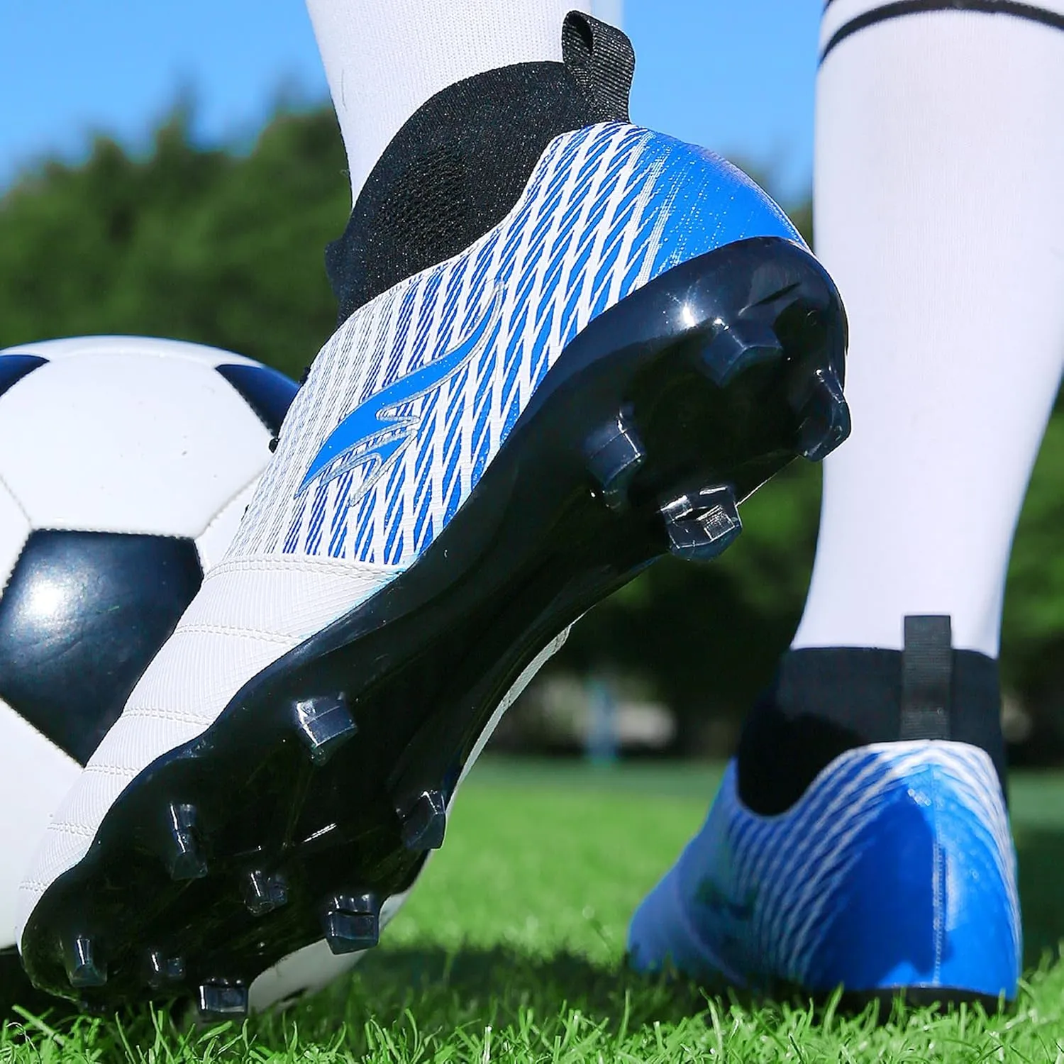 Men's Soccer Cleats High-Tops Lace-Up Non-Slip Football Cleats Outdoor Sports Athletic Soccer Shoes Big Boy HG Turf Boots