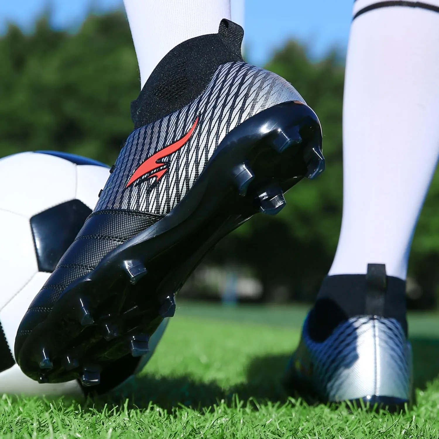 Men's Soccer Cleats High-Tops Lace-Up Non-Slip Football Cleats Outdoor Sports Athletic Soccer Shoes Big Boy HG Turf Boots